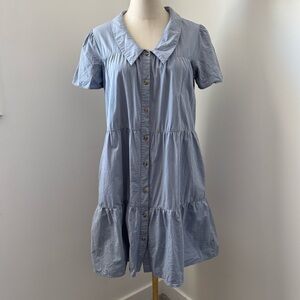Böhme Light Blue Short Sleeve Chelsea Collar Button-Down Mini Dress